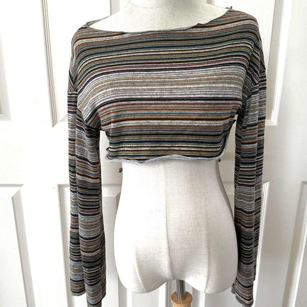 Romwe Our Hippie Striped Print Crop  long sleeved Top